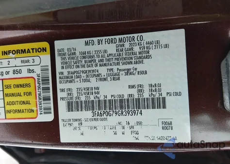 2016 Ford Fusion S from USA, damaged, VIN 3FA6P0G79GR393974